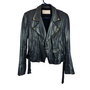 Rebecca Minkoff Moto Cropped Jacket 100% Lambswool Notch Lapel Black Small USA